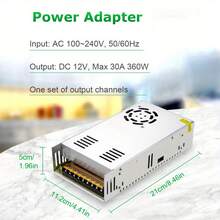 12V 30A 360W Regulated Switching Power Supply Transformer Adapter LED Driver For LED Strip, CCTV Camera System, Radio - Silver - View 3