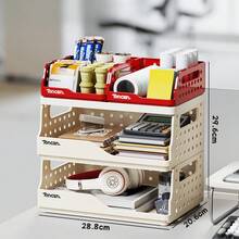 積み重ね可能な収納ボックス、デスクトップ中空収納ラック、穴あきボードオフィス収納および整理ラック、シンプルなデスクトップパーティションオーガナイザー - 赤大*2+白小*2 - チェックする 5