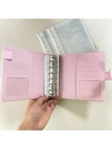 A5/A7 PU Loose-Leaf Album, Includes 1 3-Inch/5-Inch Ring Postcard Storage Sleeve - White/Pink - White - View 6