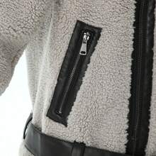 Men Motorcycle Style, Contrasting Belt Jacket - Light Grey - View 3