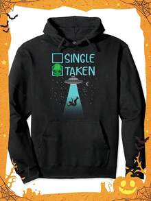 Single Taken Alien, Y Cotton Hooded Sweatshirt, Street Style Sweatshirt, Crew Neck Sweatshirt, Ultra Soft, Breathable, Four Seasons Casual Hooded Sweatshirt, Perfect For Daily Wear, Casual Outings,Fall Hoodies,Men's Fall Clothes,Street Wear,Halloween,Mens Hoodies,Y2k Clothes,Jesus Hoodie,Thanksgiving Day,Nightmare Before Christmas,Christmas - Black - View 1