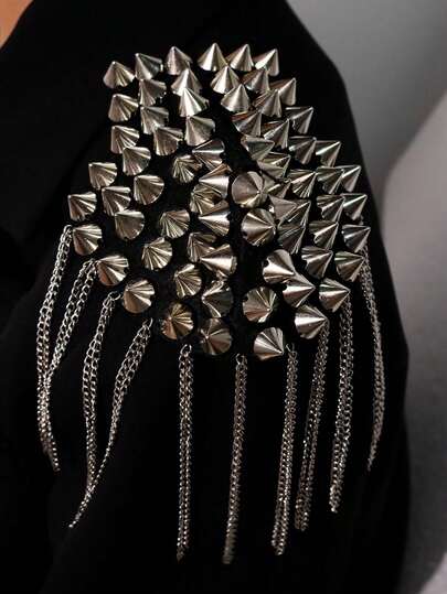 1pc Unique Design Stylish Personalized Exquisite Fashion Silver Spikes Tassel Epaulette Accessory For Men, Suitable For Daily Business Commute
