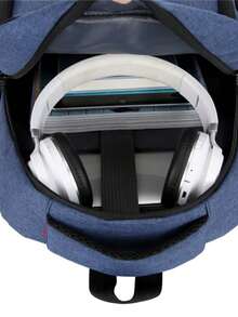 Mochila casual de moda para hombres con diseño de tira reflectante y USB a prueba de agua - Azul - Ver 6