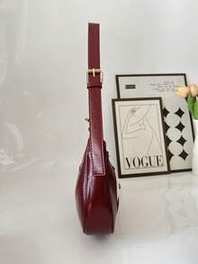 1pc Women's Minimalist Chic Shoulder Bag, Color Block Half-Moon Shape Handbag, Large Capacity, Suitable For Dates, Outings, Parties, Available In Burgundy Leopard Print And Cow Print