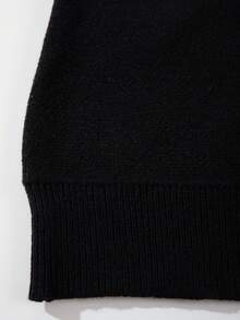 男士宽松休闲纯色针织毛衣，饰有动漫少女眼睛印花，街头风长袖圆领套头衫，适合秋冬季穿着 - 黑色 - 查看 7