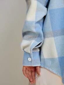 Women's Elegant Warm Qversized Checkered Autumn Shirt With A Hood ,Long Sleeve Plaid Casual Party Spring Fall Buttons Cardigan