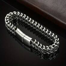 1PC Men's Stainless Steel Braided Square Reversible Chain Magnetic Buckle Bracelet - 銀色的 - 查看 4