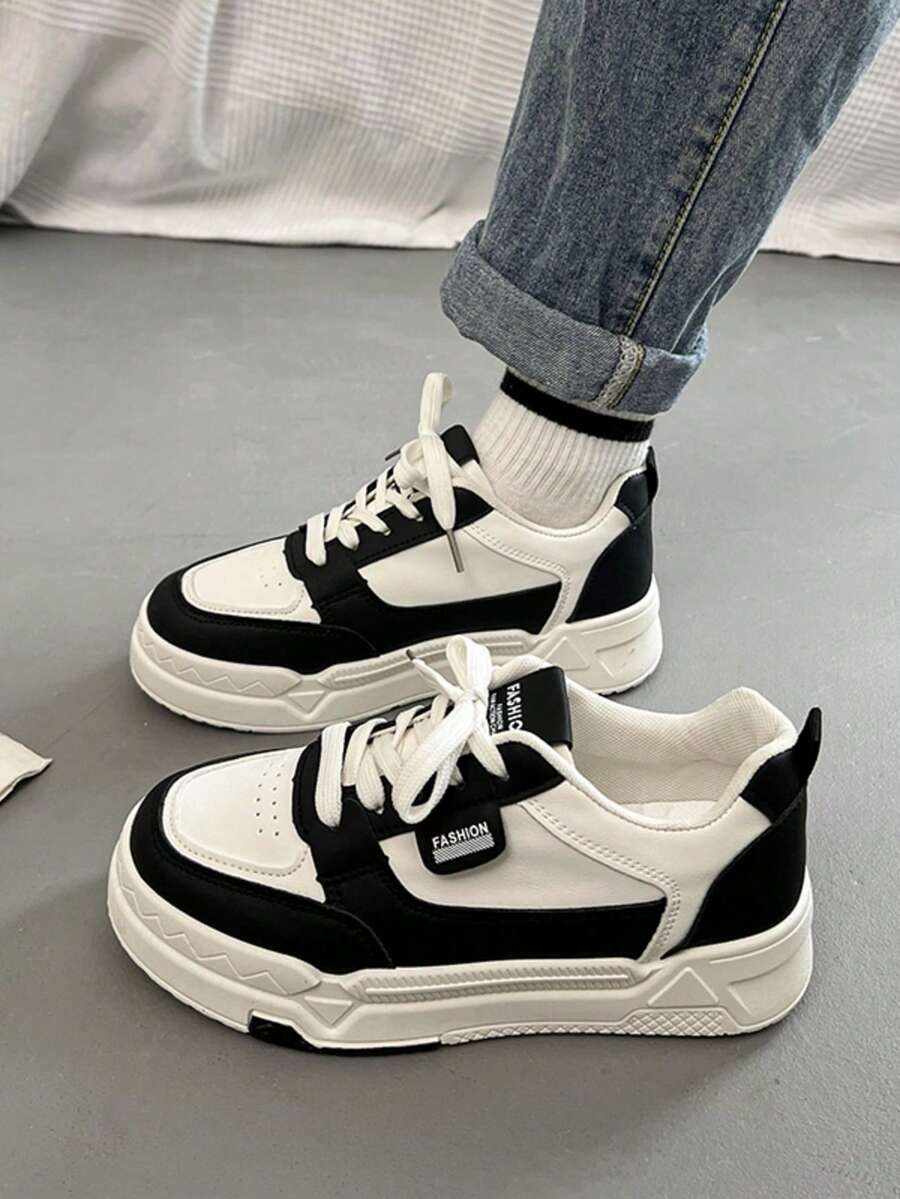2025 New German Style Black & White Patchwork Women's Shoes, Thick Sole Platform Casual Sneakers, Breathable Color Block Versatile, Lightweight Outdoor Daily Commute Sports Shoes - Black - View 1
