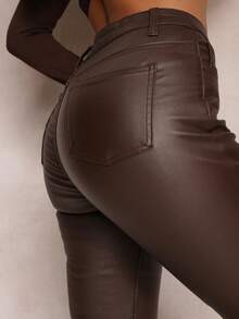 Imitation Leather Skinny Pants - Brown - View 5