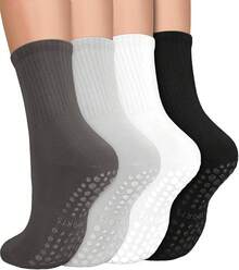 4 Pares de Calcetines de Yoga,calcetines antideslizantes para pilates,Ballet,Entrenamiento Descalzo,Baile,Fitness,Varios colores - Calcetines largos-Negro+Gris Oscuro+Gris+Blanco - Ver 12