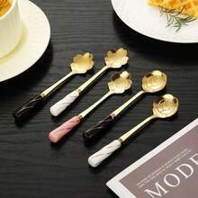 Cute Ceramic Coffee Spoon With Sakura & Rose Flower Design, Sweet Dessert Short Handle Stirring Spoon