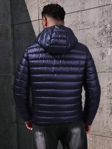 Men's Autumn/Winter Casual Outdoor Cotton Long-Sleeved Hooded Quilted Warm Fleece Zipper Jacket - Navy Blue - View 3