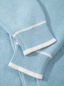 Men's V-Neck Button Striped Knit Cardigan Jacket, Casual Loose Streetwear, Suitable For Spring, Autumn, Winter