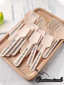 1pc Wooden Customizable Laser Engraved Text Mini Teaspoons For Honey, Tasting Spoons, Perfect For Christmas, Halloween, Thanksgiving, Graduation, Home & Kitchen, Food Service Tableware - Multicolor - View 2