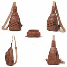 Leresas Sling Bag For Women Crossbody Purse Leather Crossbody Bag Fanny Pack Chest Bag For Travel Everyday Vacation - 棕色 - 查看 6