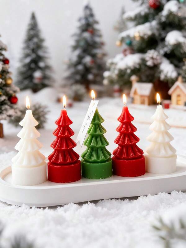 1 pieza Molde de silicona en forma de árbol de Navidad para hacer velas de aromaterapia - Kit de fabricación de velas con forma de árbol de pino festivo y diseño de pequeña rosa, apto para manualidades de resina/yeso, difusores y decoración/regalos navideños
