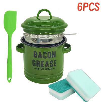 6-Piece Enamel Oil Dispenser Set With Oil Spoons, Fry Filter & Cleaning Sponges, Kitchen Oil Funnel & Strainer For Cooking, Premium Oil Cruet For Olive & Canola Oil, Countertop Organizer