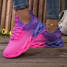 Comfortable,Casual,Commuter,Mothers Day Gifts ,Holiday,Halloween,Christmas,Personalized,Halloween Women's Fashion,Fallfreshnes,Pink Purple Gradient Women's Casual Running Shoes: Mesh Knitted And Hollow Sole, Lace-Up Sports Fitness Shoes | Running Training | Daily Outings