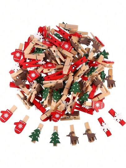 20 pezzi/set Mollette di Natale in legno di stile casuale, mollette di legno artigianali mini, mollette per foto e carta, adatte per Natale e decorazione della casa