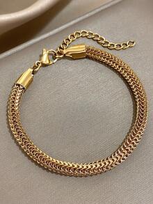 1 peça pulseira vintage luxuosa banhada a ouro 18k de aço inoxidável com corrente trançada para mulheres e homens, joia retrô elegante, presente para mães, Natal, Ação de Graças, Halloween, casamento, festa diária, presente para aniversário, dia dos namorados, joias boho