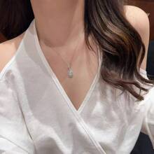 1件純銀項鍊 閃亮鑲嵌鴿蛋吊墜項鍊 女款 高端輕奢鎖骨鏈 - 鴿子蛋圍鑲高碳鑽項鍊 - 查看 4