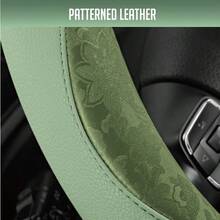 MX    PIC AUTO Steering Wheel Cover Green Patterned Leather Patchwork Design Universal Fit 14.5" 15.5" AntiSlip OdorFree Soft PU Grain Leather Durable Grip Car Accessory For Girls And Women - 綠色 - 查看 4