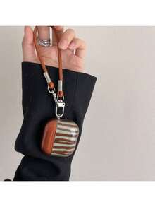 Retro Brown Wavy Striped 4th Generation Earphone Case, Protective Cover Compatible With 3rd Gen Wireless, 2nd Gen Semi-Transparent New Version Leather Pendant, Pro 2 Anti-Drop Earphone Shell - Brown - View 8