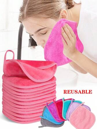 7/5/3/1 Pc Flannel Absorbent Small Towels, Makeup Remover Cloths With Hanging Loops, Gentle Skincare, Reusable Makeup Removal Products, Soft Face, Suitable For Home And Salon Use