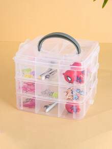 1 pieza Caja de almacenamiento transparente de gran capacidad de 3 capas, organizador de joyas y arte de uñas, caja de almacenamiento de escritorio para pulseras, cuentas, aretes y suministros de manualidades DIY - Multicolor - Ver 8