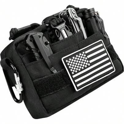 MOZETO - Bolsas para cinturón para hombre, resistente al agua, pequeña bolsa de cinturón con parche de bandera de Estados Unidos, organizador de bolsillo, equipo EDC para trabajo, viajes, senderismo