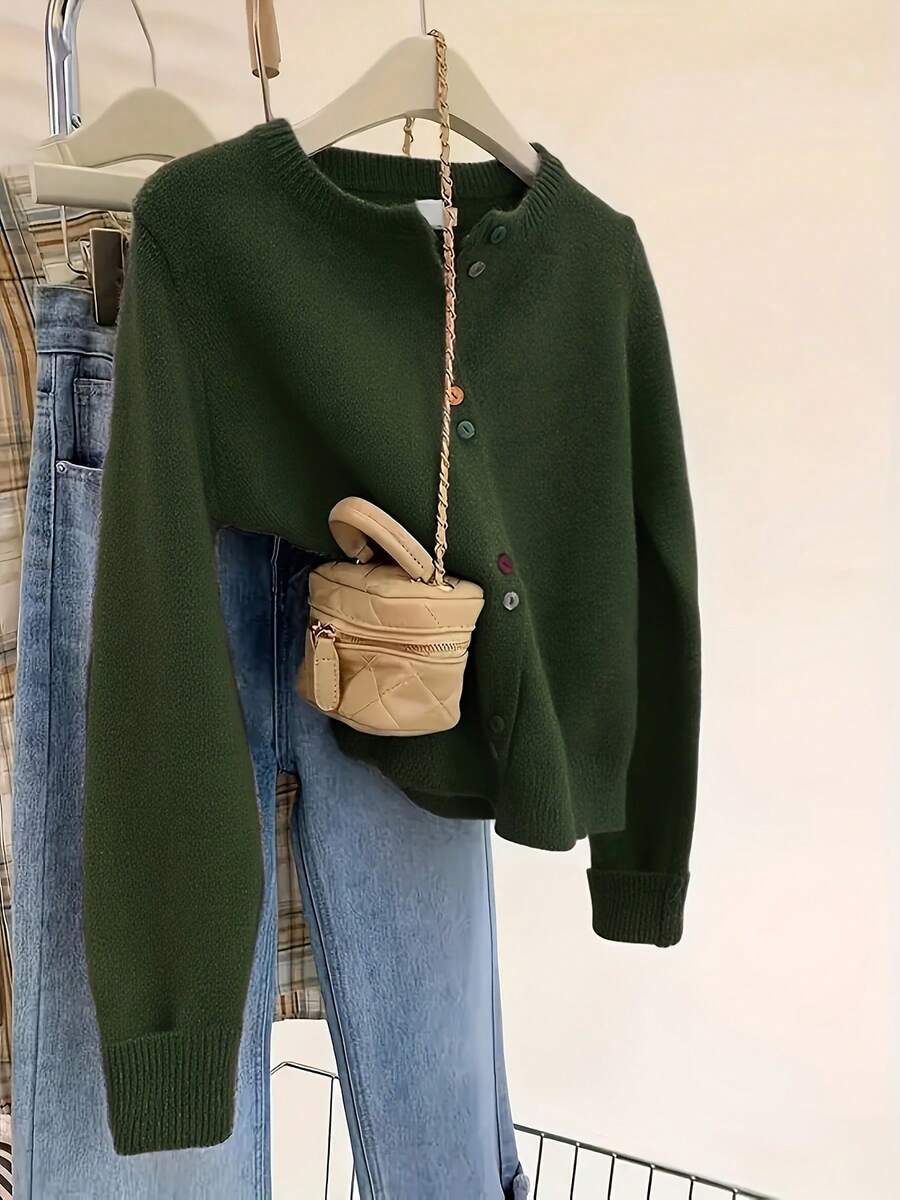 ii Casual Versatile Minimalist Contrast Color Button Knit Cardigan