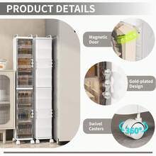 KHNR 52.76" Tall Narrow Bathroom Storage Cabinet With Doors And Adjustable Shelves Slim Plastic Waterproof Organizers Foldable Floor Skinny Cabinets For Small Spaces Kitchen Laundry Room Bedroom - 白色 - 查看 5