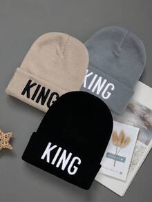 1/2/3件装字母刺绣时尚优质防风针织帽，男女通用嘻哈风弹力帽 - 彩色 - 查看 15