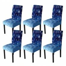 1/4/5/6/7/36pcs Christmas Snowflake Pattern Chair Cover/Seat Covers Set, Suitable For Indoor Home, Restaurant, Hotel, Ideal Choice For Modern Daily Decoration. Tablecloth Fits Square Dining Table, Elastic Chair Covers Are Washable.