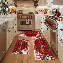 1/2/3 Pcs Thickened 0.47 Inch/1.2 Cm Buffalo Plaid Christmas Red Kitchen Floor Mat, Christmas Tree Winter Floor Mat, Machine Washable Polyester Carpet, Suitable For Holiday Party Decoration - Multicolor - View 4