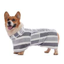速干狗浴袍，条纹狗毛巾浴袍，超强吸水宠物浴袍，带可调节腹带，面料柔软