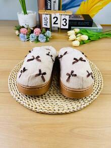 Chinelos Térmicos Femininos, Novos Sapatos de Maternidade Quentes e Antiderrapantes, Design Fofo com Laço, Sapatos de Inverno para Casa