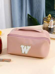 1 szt. Wielofunkcyjna kosmetyczka, wodoodporna kosmetyczka ze skóry PU, kosmetyczka łazienkowa, pojemny uchwyt na pędzle do makijażu, list DIY, przenośna torebka, kosmetyczka o dużej pojemności na kosmetyki do pielęgnacji skóry, pędzle, puder, szminkę, odpowiednia na plażę, do szkoły, do łazienki, na święta, walentynki, prezenty świąteczne dla mamy, rodziny, przyjaciół, niezbędna jesienią - Różowy - Zobacz 16