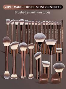 MAANGE 1/12/13/30件套化妆刷套装，包含专业面部化妆刷、化妆海绵、腮红刷、散粉刷、轮廓刷、高光刷、遮瑕刷、鼻部修容刷，旅行化妆刷套装，送给女性和女孩的礼物 - 咖啡棕 - 查看 3