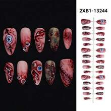 Usar uñas de almendra para Halloween, ojos saltones tridimensionales manchados de sangre, tabletas de arte de uñas de alta calidad - 2XB1-13244 - Ver 3