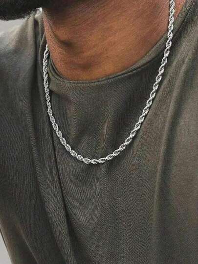 Stainless Steel Twisted Chain Necklace For Men, Hip Hop Style