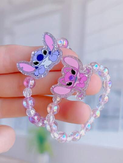 1 Stück süßes rosa-lila Stitch Cartoon Perlenarmband, Handschmuck für kleine Mädchen zum Anziehen, Party Geschenke, exquisite Weihnachtsgeschenke