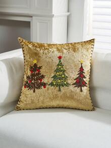 1 pieza Funda de cojín navideña de 18x18 pulgadas en blanco y dorado, funda de cojín decorativa de 18 pulgadas con copos de nieve de invierno en azul marino para sofá y decoración del hogar