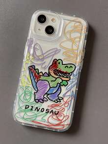 1个彩色线条涂鸦恐龙图案透明气垫全包防摔TPU手机保护壳，兼容 17/16/15/14/13/12/11 Pro Max、S25/24/23/22/21 Ultra、A55/54/53/52/51/50，国际版，非国内版 - 彩色 - 查看 2
