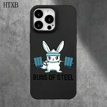 Fundas y carcasas protectoras con diseño de conejo levantador de pesas y orificios grandes, compatibles con los modelos phone 16 Pro Max, 16, 15 Pro, 14, 14 Plus/14 Pro Max, 13, 13 Pro, 12 Pro y 11/11 Pro. Regalos para cumpleaños y fiestas - Negro - Ver 3