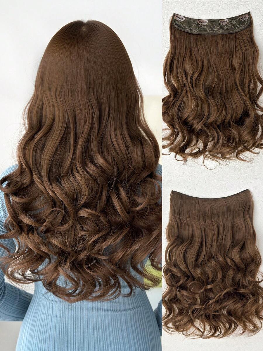 20英寸女士长款波浪卷发夹式接发，金色带深棕色挑染