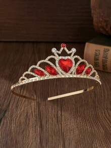 1件欧美新娘心形宝石皇冠，水晶奢华新娘皇冠，情人节心形红色皇冠，装饰，婚礼发饰 - 彩色 - 查看 5