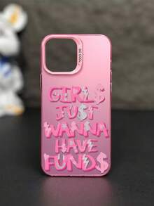 Pink Fashion Slogan Pattern Compatible With Apple Phone 13/14/11/15/12/17/16/ProMax/Pro/Plus/Xs Max/XS/X,Anti Fingerprint Transparent Soft Shell Drop Proof Phone - Hồng - Xem 3
