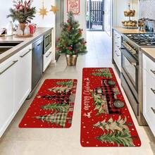 1/2/3 piezas Juego de alfombrillas de cocina navideñas acolchadas de 0.47 pulgadas/1.2 cm - Diseño con árbol de Navidad y camión, alfombras de franela antifatiga para decoración navideña, perfectas para sala de estar, dormitorio, comedor y talla grande - Multicolor - Ver 5