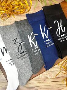 Personalized Custom Socks, Funny Wedding Groomsmen Socks, Custom Printed Socks, Personalized Groomsmen Socks, Unique Christmas Gift Idea, Funny Party Socks, Customized Name Socks, Novelty Wedding Favor, Creative Stocking Stuffer, Personalized Gift For Him, Custom Party Team Socks, Holiday Gift Idea, Unique Party Favor, Custom Name Socks, Creative Gift For Birthday Or Christmas ,ElevatedAthleisure - Multicolor - View 4